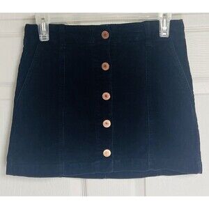 Forever 21 Women's Mini Corduroy Skirt Size S Navy Blue Button Front Stretch